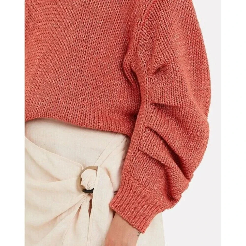 New $345 Ulla Johnson Lina V-Neck Chunky Knit Sweater Coral Metallic Size Large - Picture 5 of 11